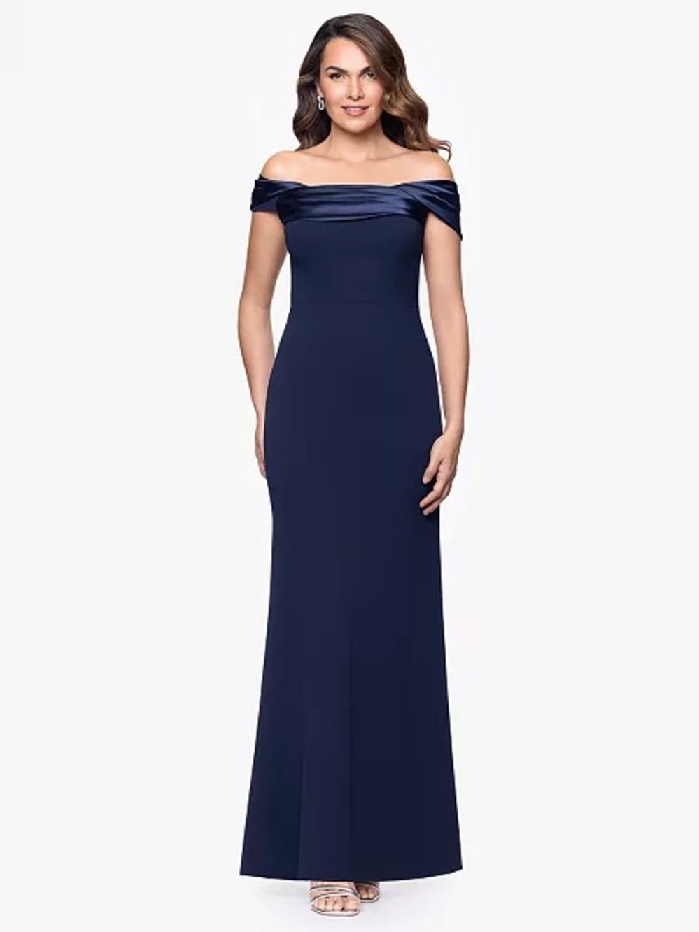 Stunning Off-Shoulder Navy Evening Gown